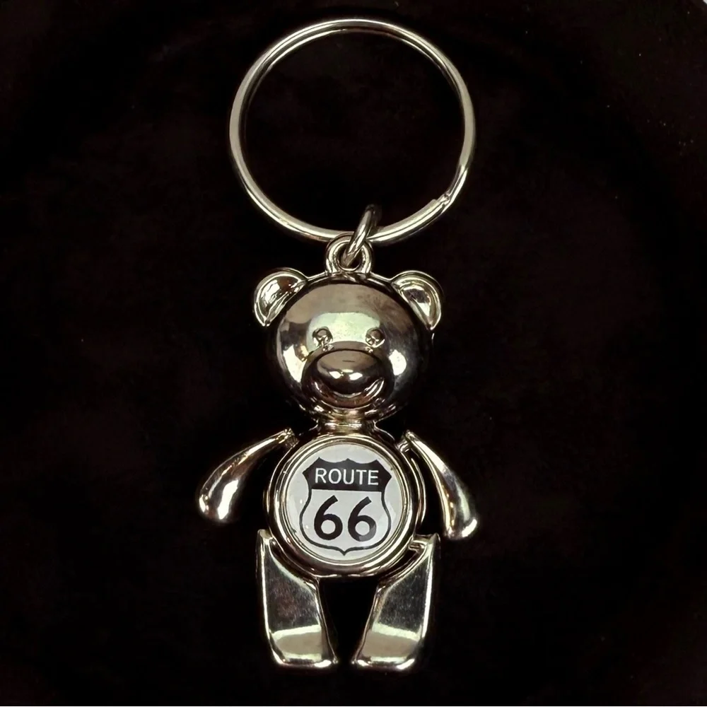 Charming Silvertone Route 66 Movable Bear Keychain